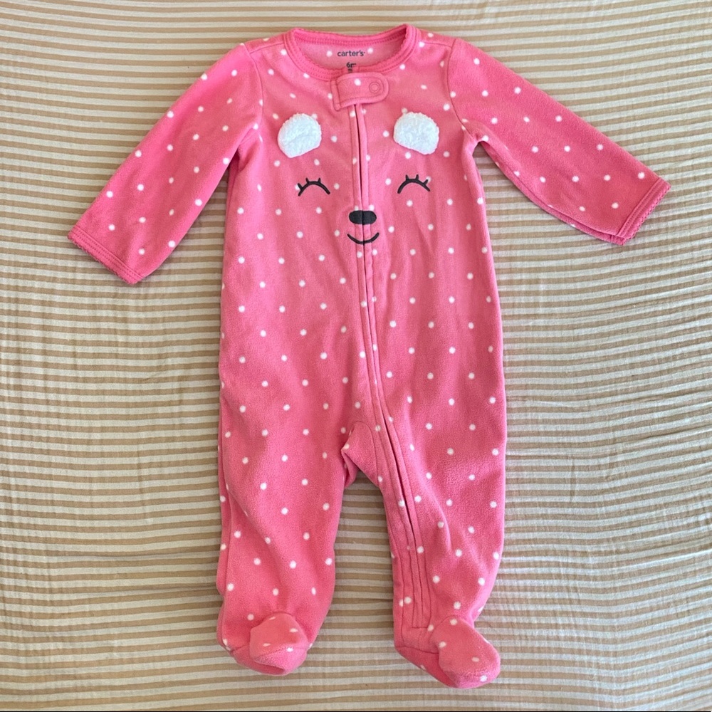 Carter’s Baby Girl Long Sleeve Fleece Pijama Footie Pink Polkadot Bear 6 Months